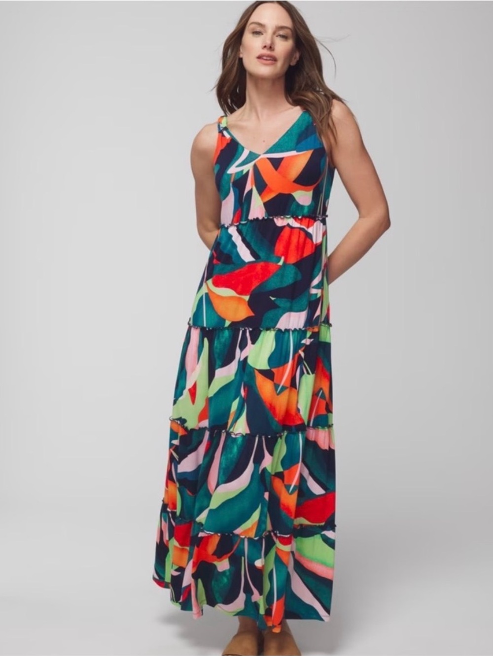 SOMA | Tropical Vacay Vibes Nightfall Soft Jersey Tiered Maxi Bra Dress size M